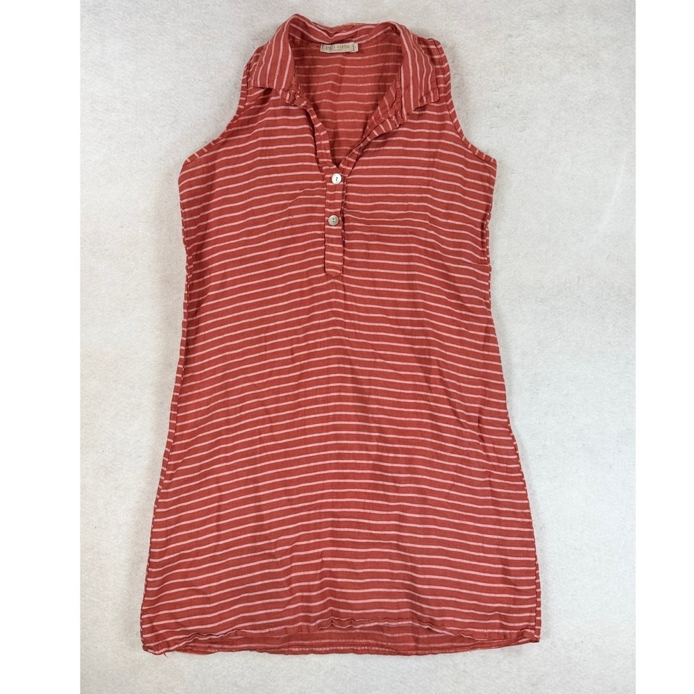 Stella Martini Italy Linen Striped Sleeveless Tunic Dress Orange Pink Small A120